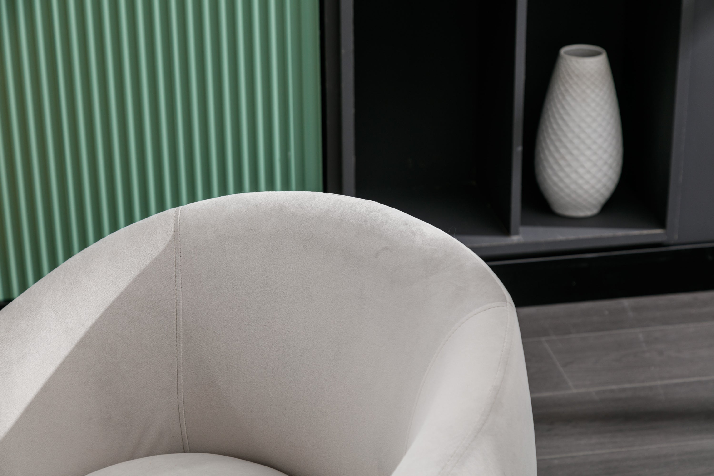 Velvet Fabric Swivel Accent Armchair Barrel Chair With Black Powder Coating Metal Ring,Gray - Grand Goldman Shop