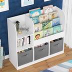 Kids Bookcase and Bookshelf with 3 Collapsible Fabric Drawers, Multifunctional Display Stand for Bedroom, Playroom, Hallway i