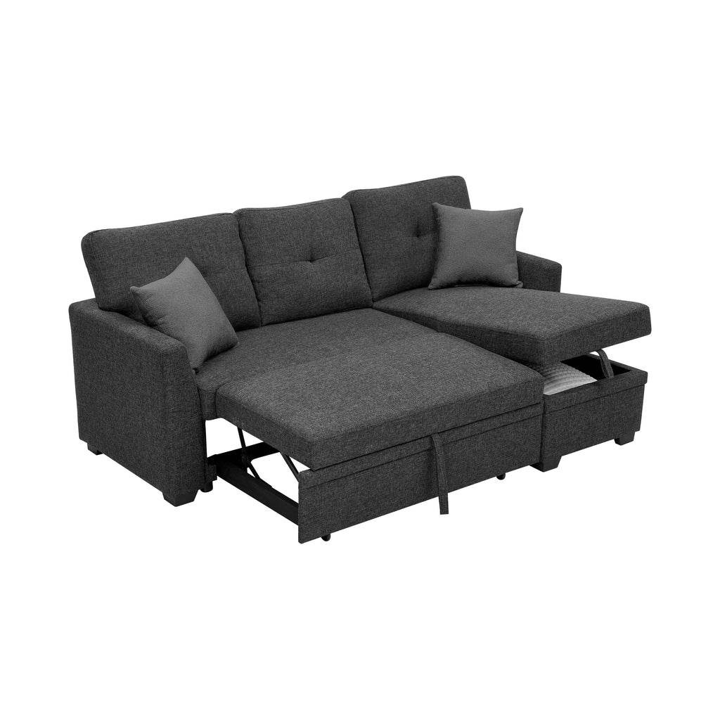 76.5' Linen Blend Upholstered Sectional with Pull-Out Bed and Chaise Storage - Grand Goldman Shop