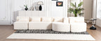Modern Upholstered L-Shape Sofa with Chaise Lounge and Back Pillows, Beige Boucle Fabric, 144 inches - Grand Goldman Shop