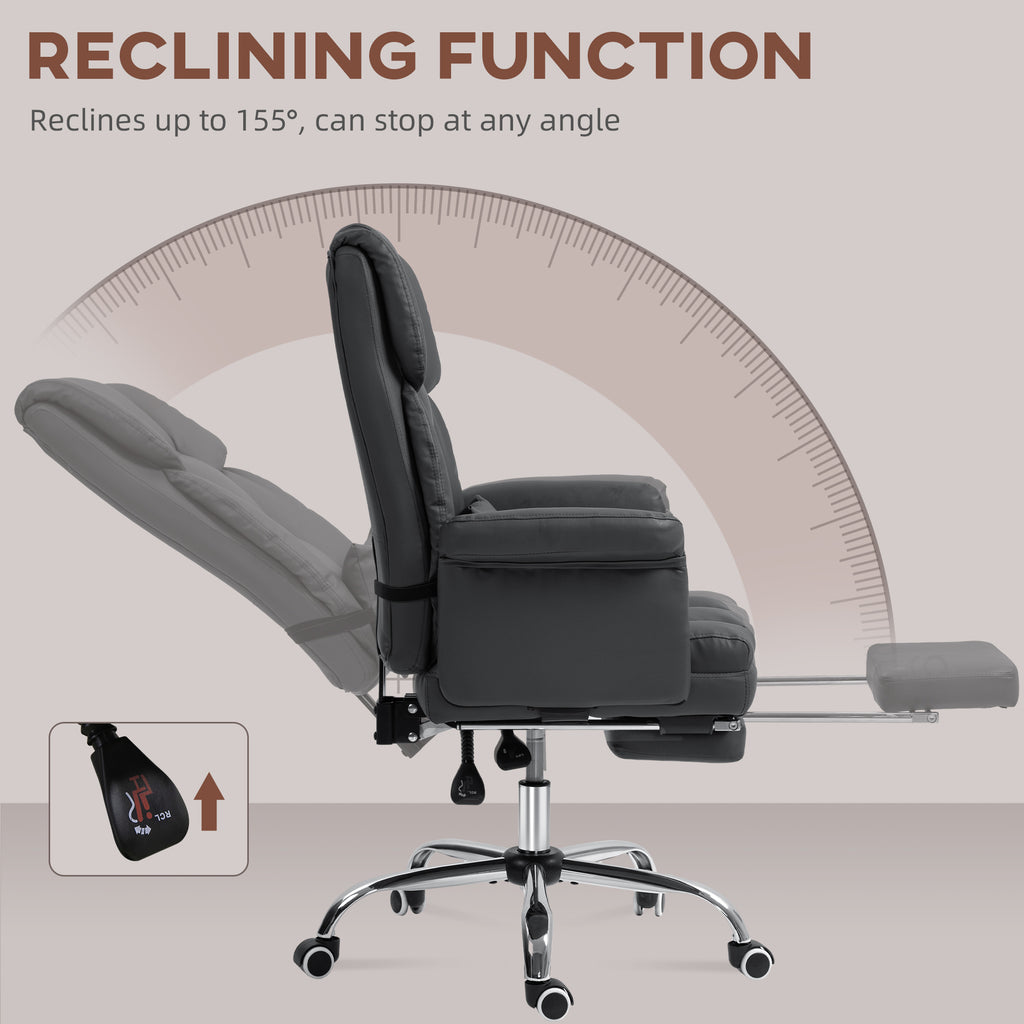 HOMCOM Executive Office Chair, PU Leather Ergonomic Office Desk Chair, Reclining and Swivel Chair with Footrest and Lumbar Su