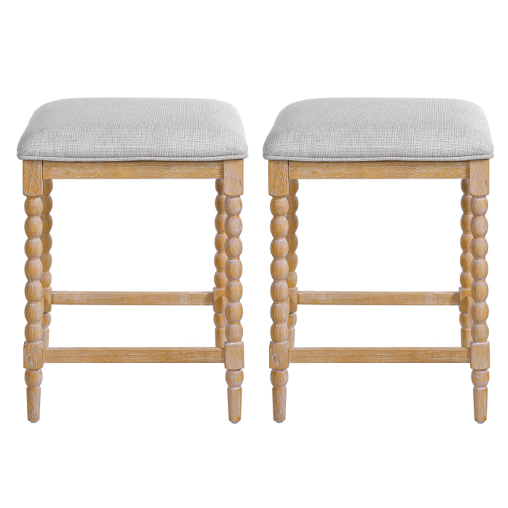 26''Counter Stools,Set of 2 with Upholstered Seat, Solid Acacia wood Frame, Foam-Padded Seat, Open Airy Design for Kitchen Island and Bar, Natural - Grand Goldman Shop