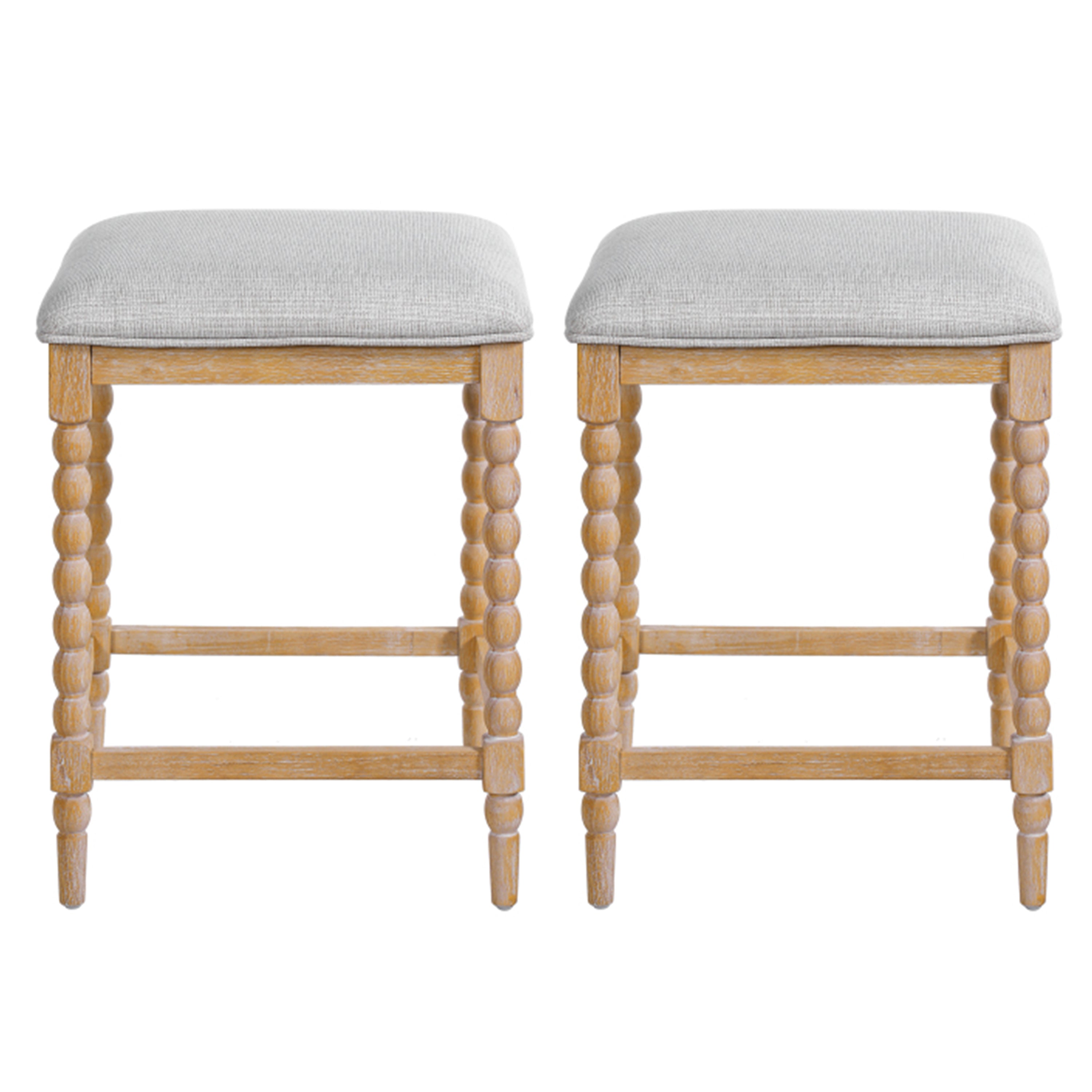 26''Counter Stools,Set of 2 with Upholstered Seat, Solid Acacia wood Frame, Foam-Padded Seat, Open Airy Design for Kitchen Island and Bar, Natural - Grand Goldman Shop