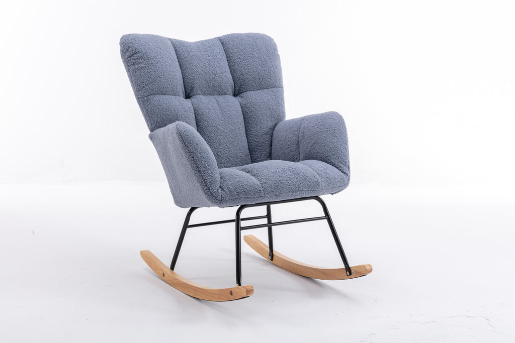 050-Teddy Fabric Rocking Gilder Nursery Chair For Living Room Indoor,Light Blue - Grand Goldman Shop