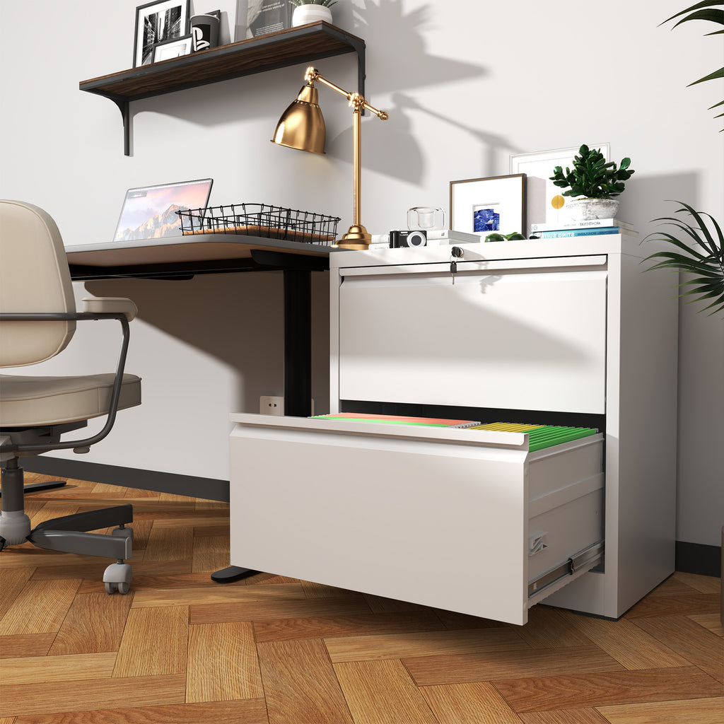 Premium 2 Drawer Metal Lateral File Cabinet with Lock, White Steel Filing Cabinet for Home Office - Grand Goldman