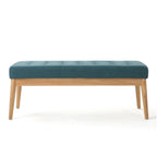 Vibratory Button Tufted Upholstered Ottoman with Splayed Wooden Legs, Teal and Natural - Grand Goldman Shop