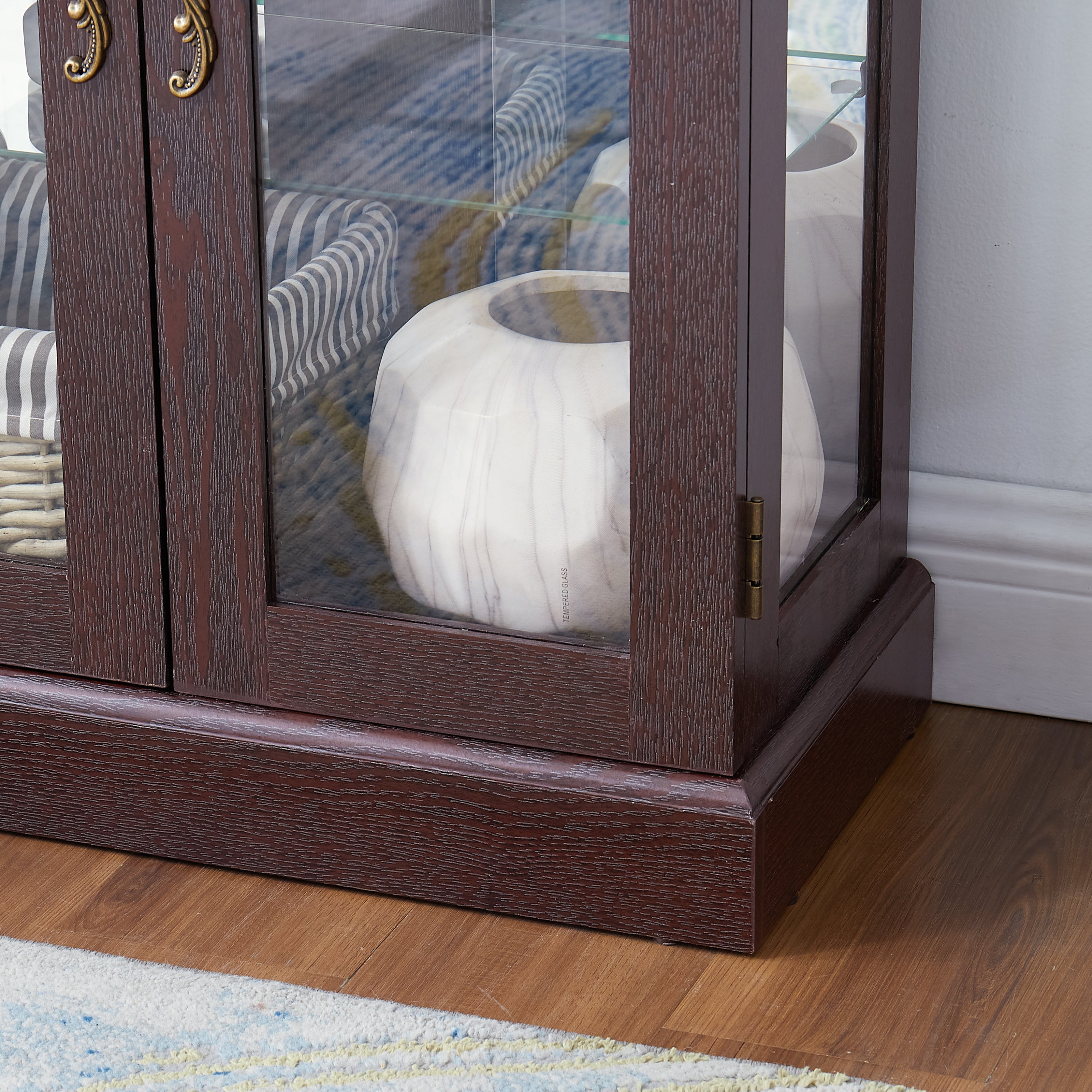 Lighted Glass Curio Display Cabinet,Display Cabinet,Glass Storage Cabinet Glass Wine cabinet Wood Frame Toy Display for Living Room, Kitchen, Pantry light bulb included Dark Cherry - Grand Goldman Shop