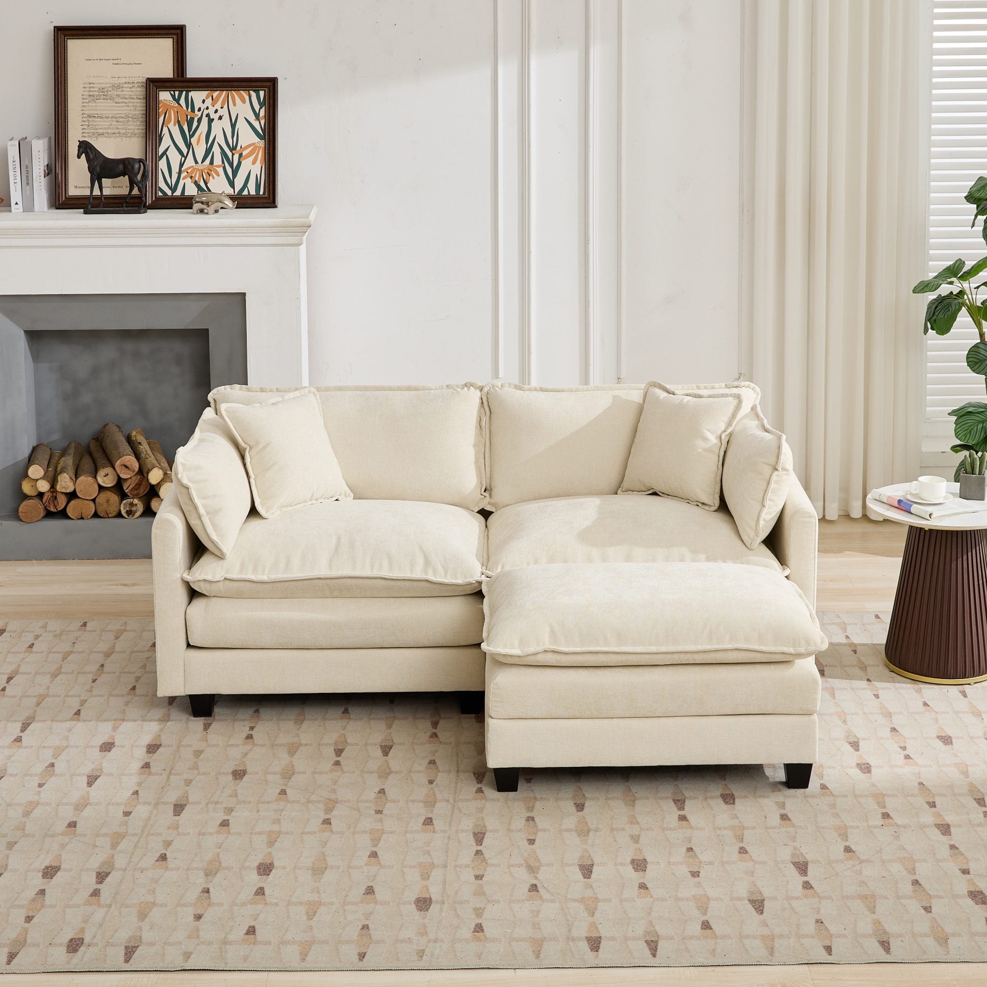 Cloud Sofa Ottoman only, Modern Sectional Couch, for Living Room Bedroom and Apartment, Comfy Double Layer Upholstered Seat Cushion, Breathable Chenille Fabric, Beige - Grand Goldman Shop