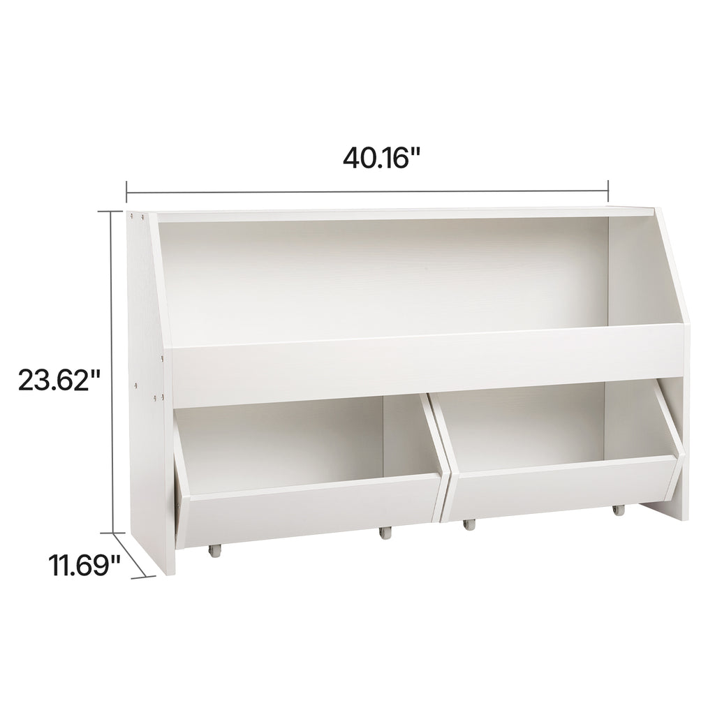 Toy Storage Organizer, Wooden Kids Bookshelf with Storage, Toy Storage Cabinet with 2 Mobile Drawers, Kids Storage Organizer 