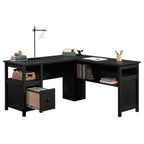 Traditional L-Shaped Desk with File Drawer, Black finish - Grand Goldman