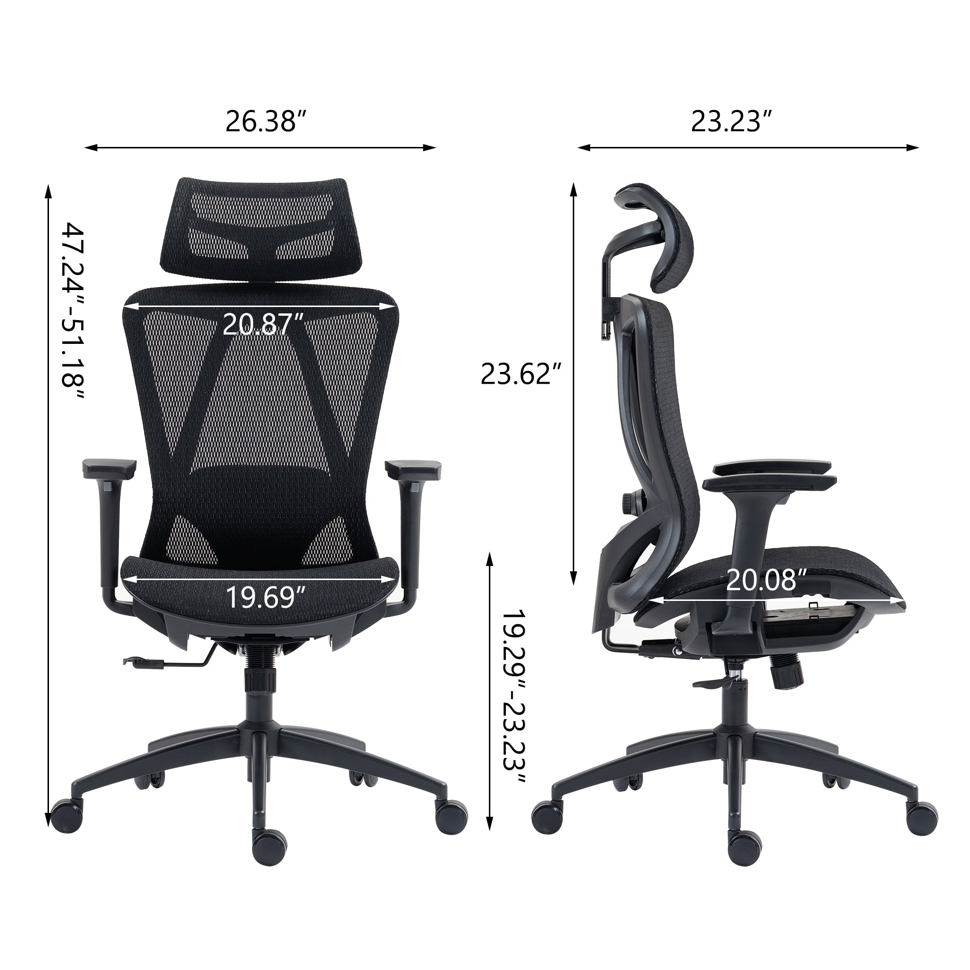 High Back Mesh Office Chair:8360HW-BK | Premium Home Decor - Grand Goldman