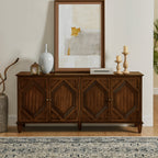 65.2' Mid Century Modern Sideboard Buffet Cabinet with Storage, Symmetrical Geometric Accent Coffee Bar Wine Bar Storage Cabinet, Large Console Table for Living Room/Entryway/Kitchen, Walnut - Grand Goldman Shop