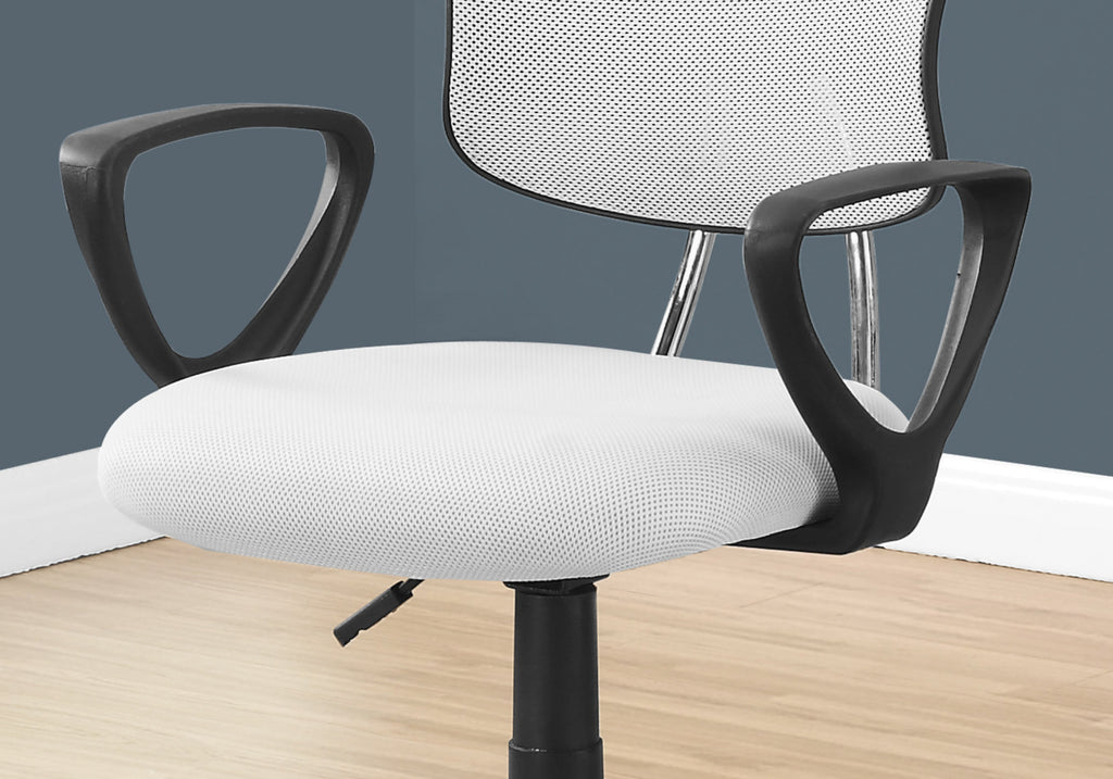Office Chair, Adjustable Height, Swivel, Ergonomic, Armrests, Computer Desk, Work, Juvenile, White Mesh, Black Metal, Contemp