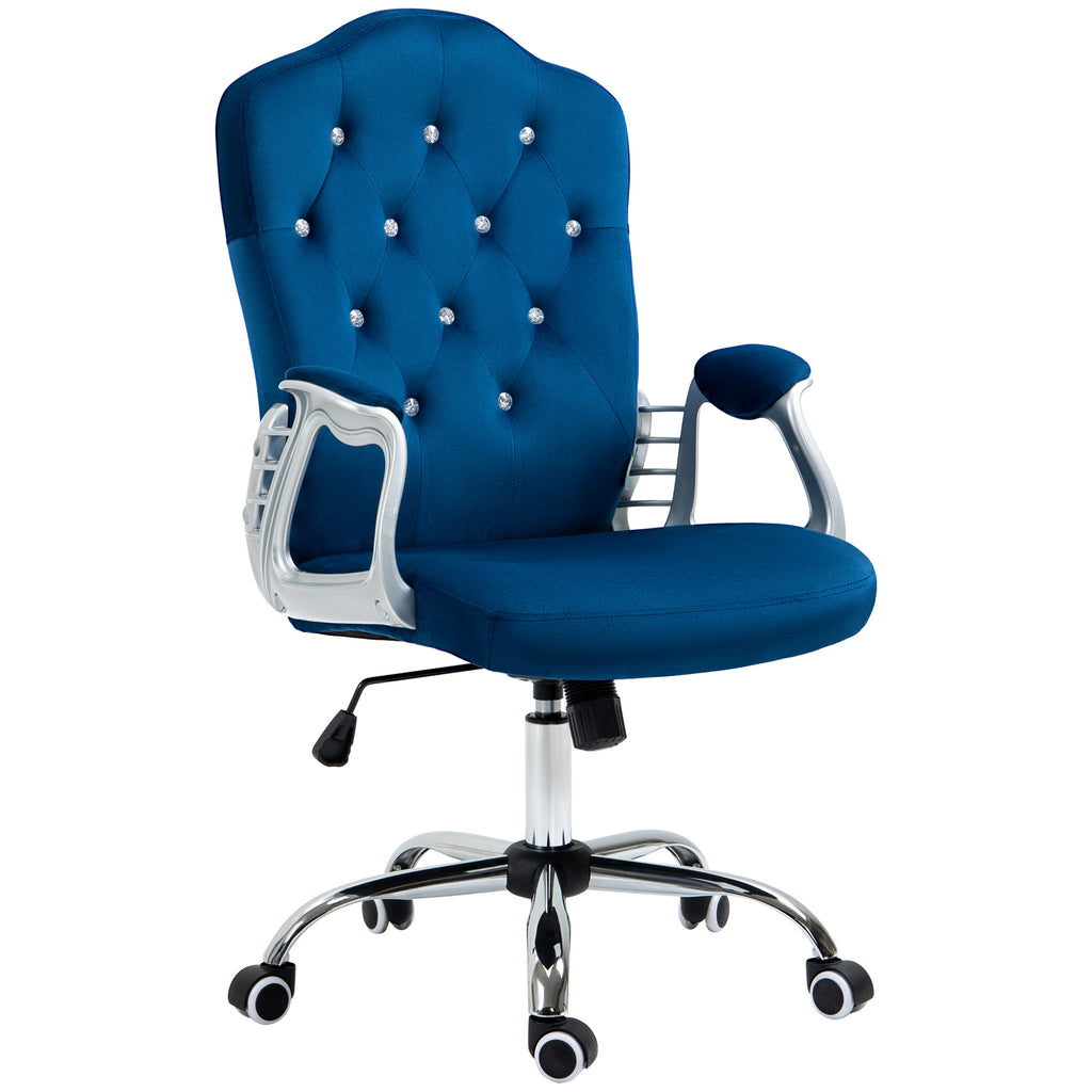 Vinsetto Home Office Chair, Velvet Computer Chair, Button Tufted Desk Chair with Swivel Wheels, Adjustable Height, and Tilt F