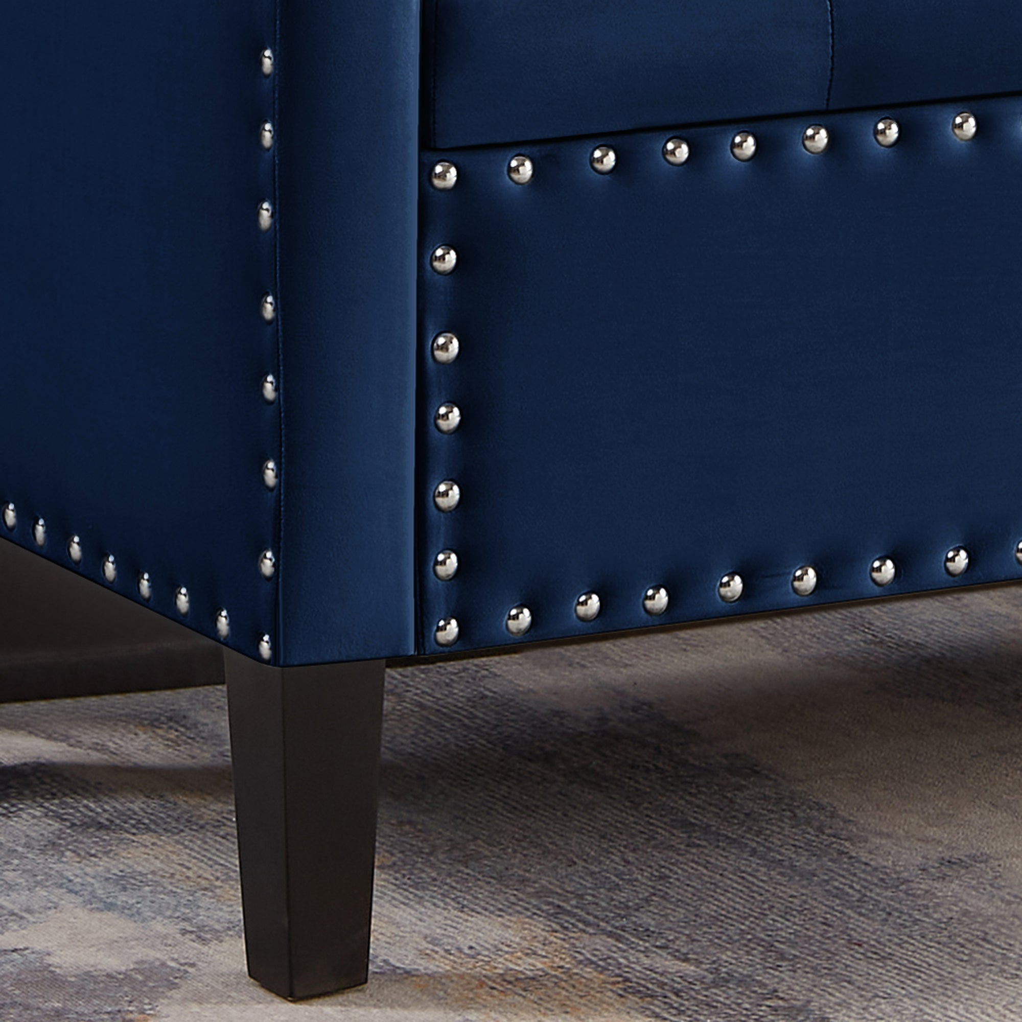 Upholstered Tufted Button Storage Bench with nails trim,Entryway Living Room Soft Padded Seat with Armrest,Bed Bench -Navy - Grand Goldman Shop
