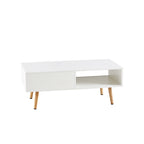 41.34' Rattan Coffee Table, Sliding Door for Storage, Solid Wood Legs, Modern Table for Living Room-White - Grand Goldman Shop