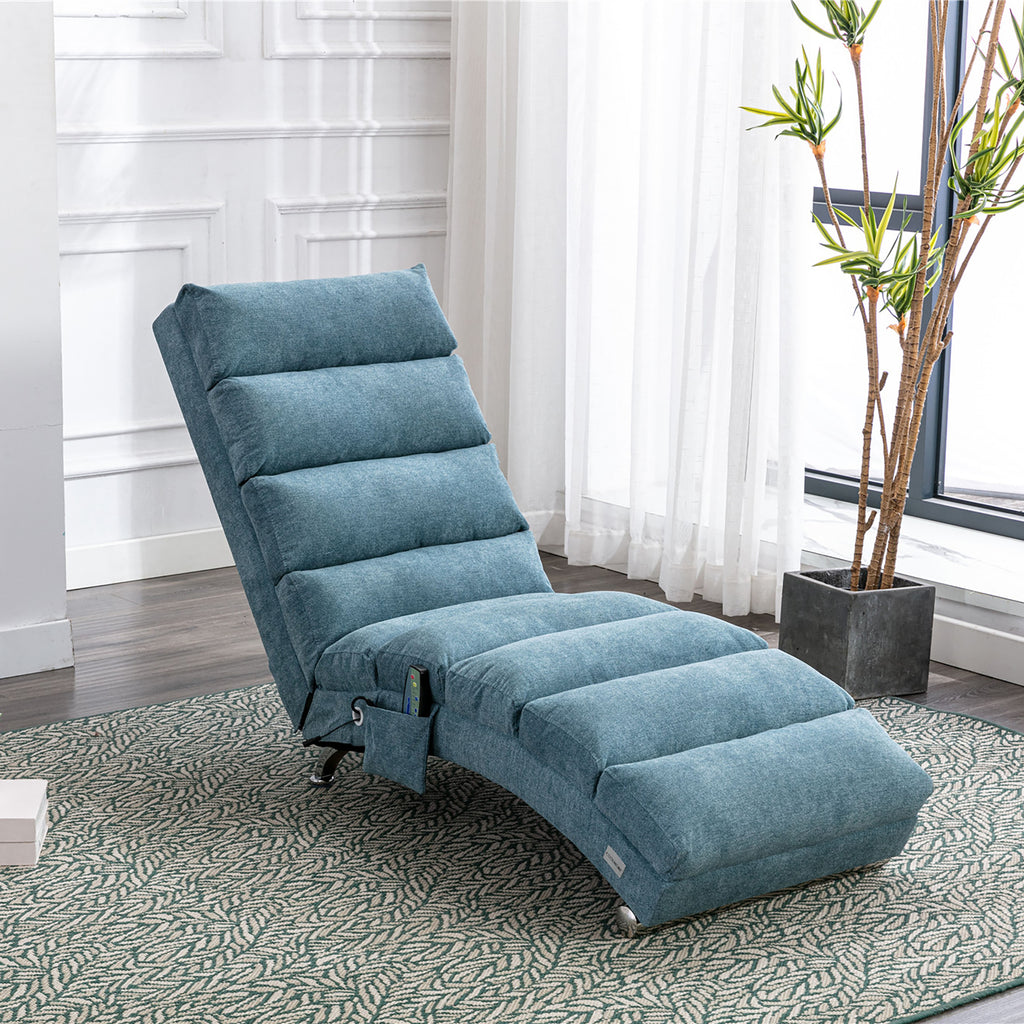 Ergonomic Linen Massage Chaise Lounge with Remote Control, 5 Modes, Blue, 21.65 x 58.27 x 34.25 inches - Grand Goldman Shop
