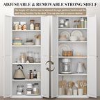 White Metal Adjustable 2-Door Storage Cabinet with Powder-Coated Steel, Tall Kitchen Pantry Cabinet with Adjustable Shelves f