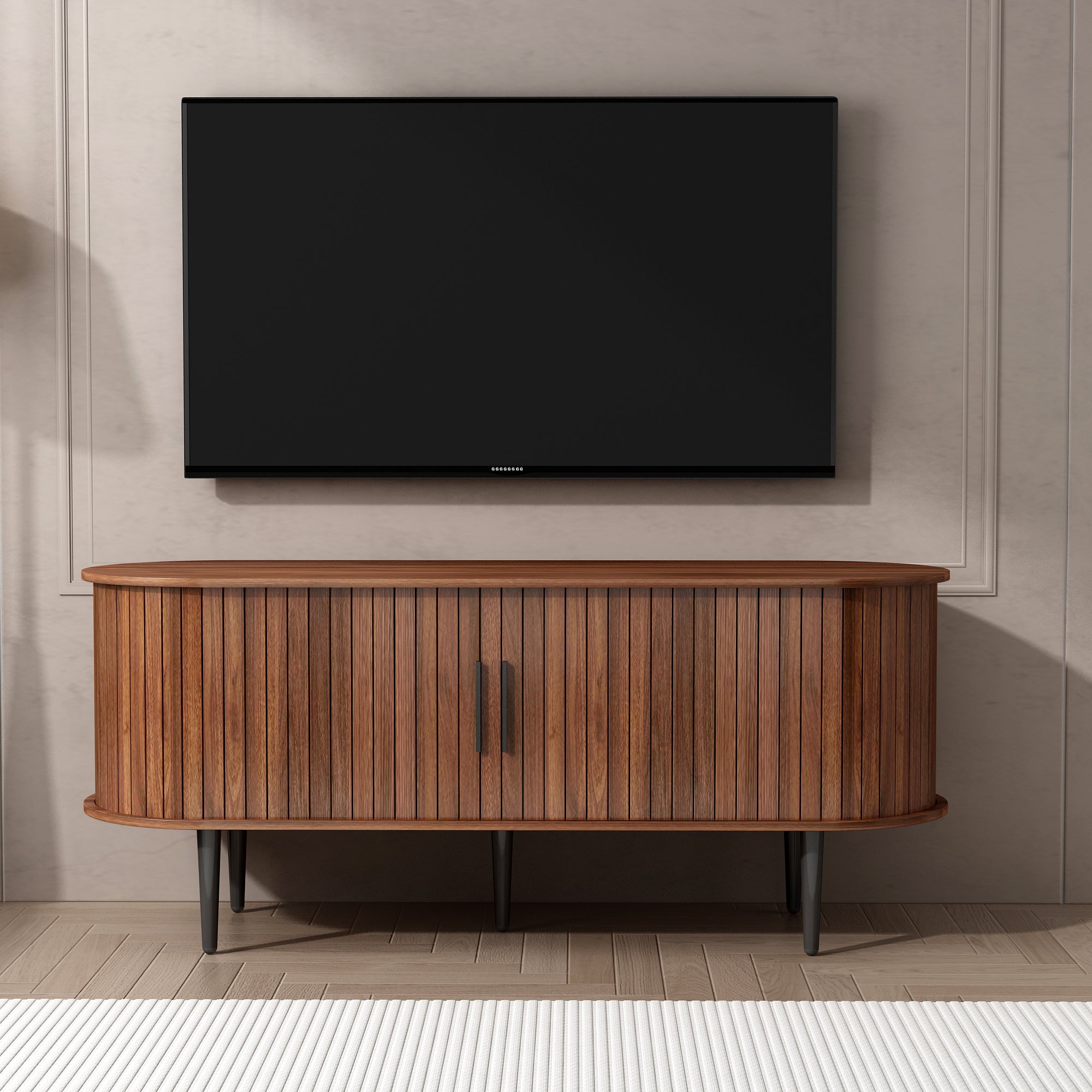 TV Stand, 47' Modern TV Console Table with Storage Compartment and Sliding Door, Gaming Entertainment Center with Cabinet for Living Room, Bedroom, Office (Walnut) - Grand Goldman Shop