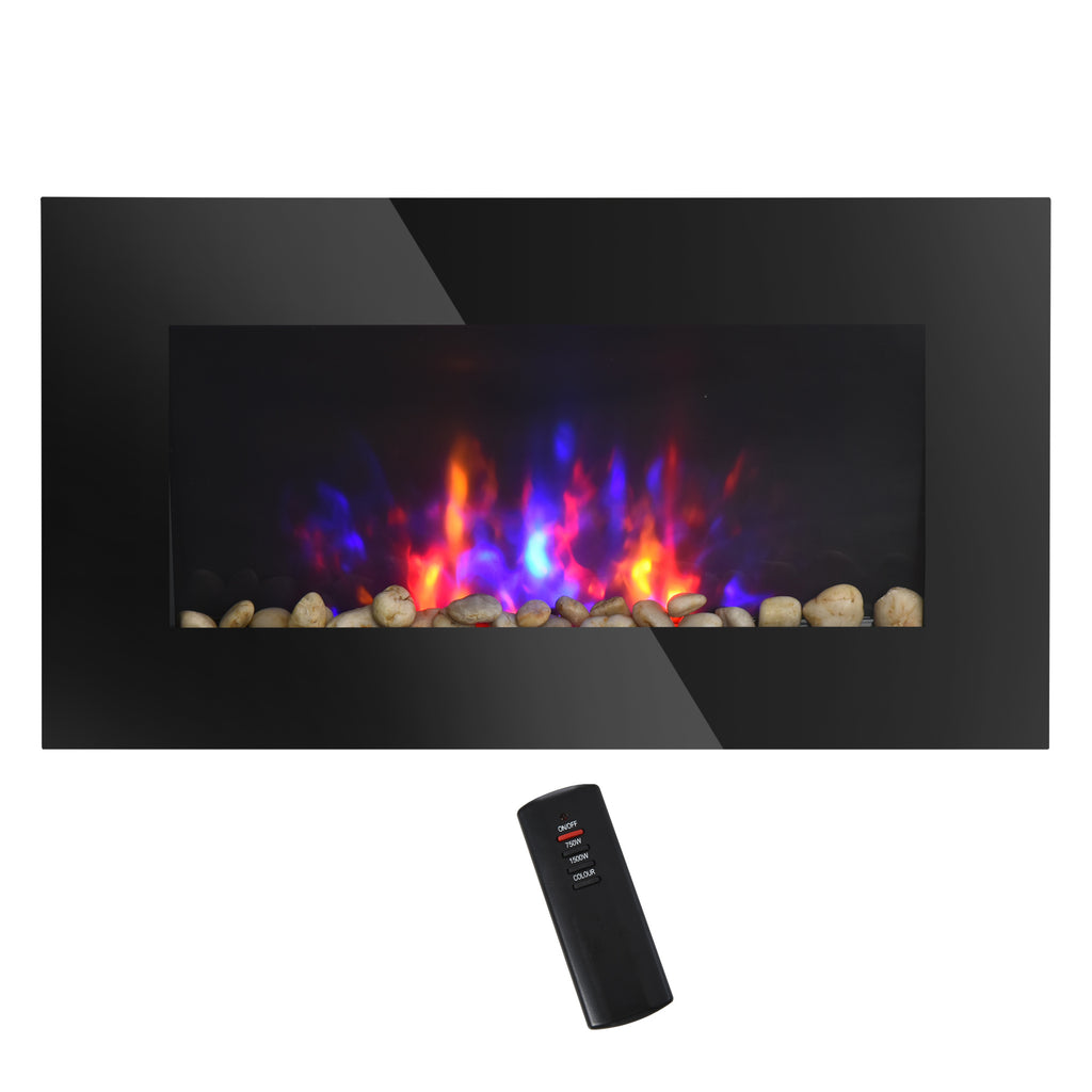 28.5' 1500W Electric Wall-Mounted Fireplace with Flame Effect, 7 Color Background Light, Black - Grand Goldman Shop