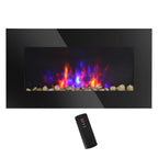 28.5' 1500W Electric Wall-Mounted Fireplace with Flame Effect, 7 Color Background Light, Black - Grand Goldman Shop