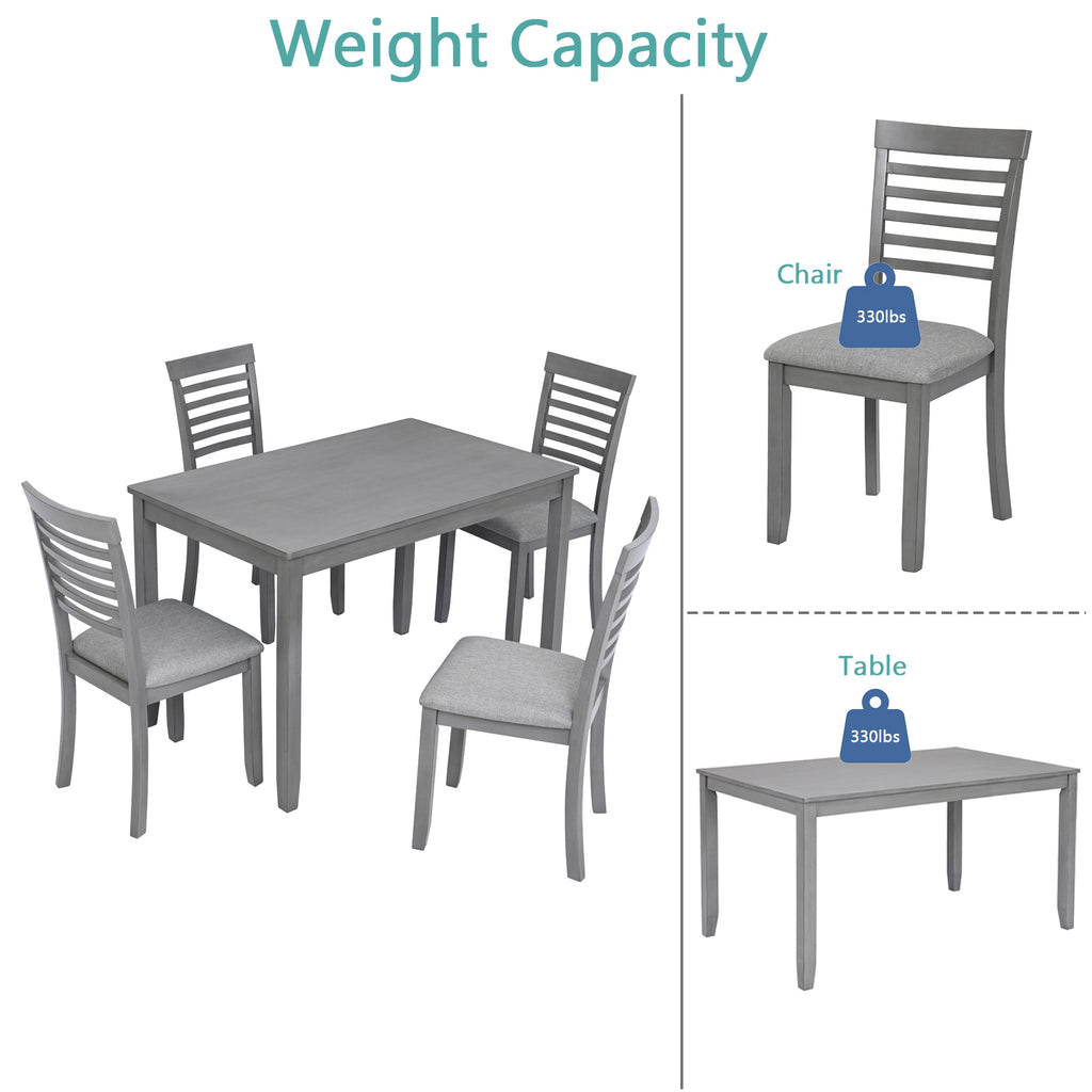 5PCs Modern Dining Set, Rectangular Wooden Dining Table with 4 Upholstered Chairs for Kitchen, Dining Room, Gray - Grand Goldman Shop