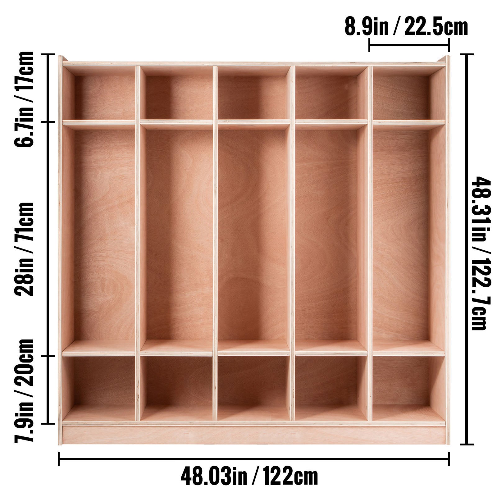 Coat Locker, 5-Section Daycare Cubby Coat Rack 48x12x48 inch, Classroom Coat Locker and Backpack Hanger, with 5 Hooks and Sto