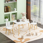 Rabbit Themed Kids Table and 2 Chairs Set, White Solid Wood & MDF Play Table with Rounded Edges, 3-Piece Toddler Furniture fo