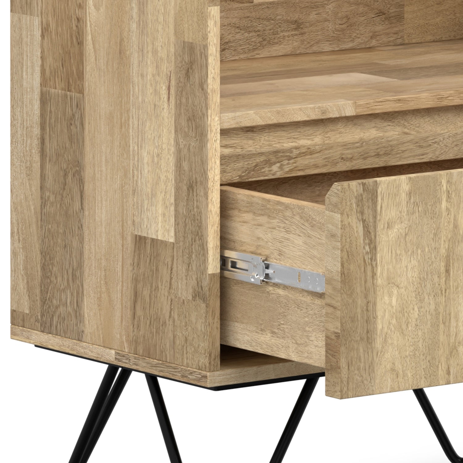 Hunter Tall Bookcase in Natural Finish with Black Metal Legs, Solid Mango Wood, 14D x 24W x 64H inches - Grand Goldman
