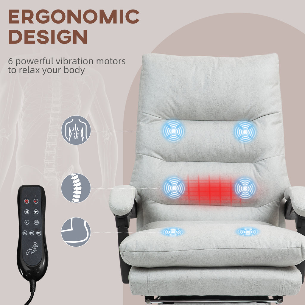 Microfibre Massage Office Chair, Heated Reclining Chair with Footrest,  Light Gray | Premium Home Decor - Grand Goldman