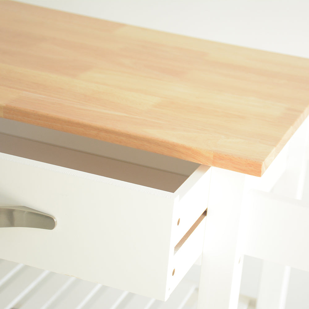 Kitchen Island & Kitchen Cart, Rubber Wood Top, Mobile Kitchen Island with Two Lockable Wheels, Simple Design for Easy Storing and Fetching, Two Drawers Give Unique Storage for Special Utensil. - Grand Goldman Shop