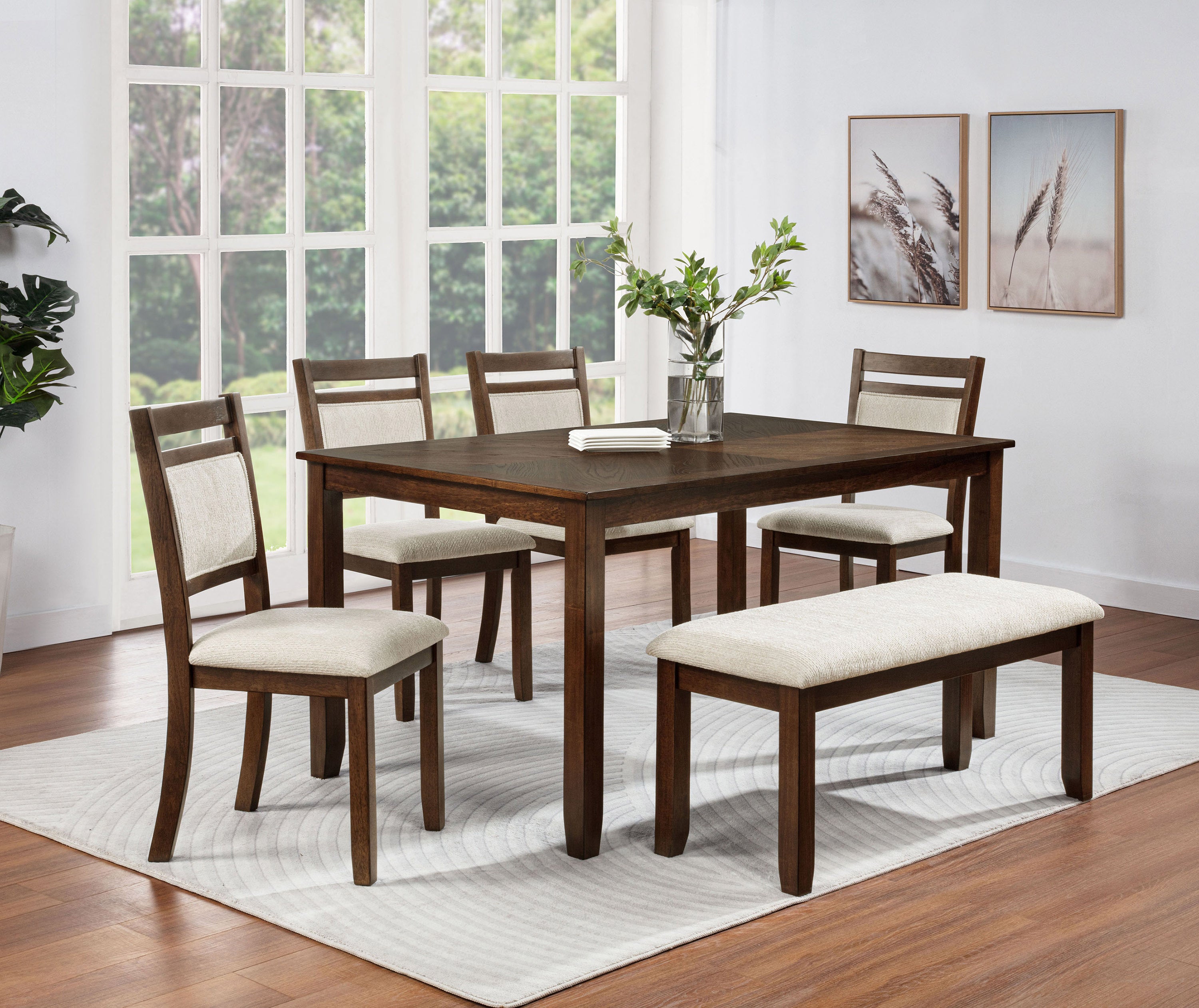 1pc Rich Wood Finish Beige Fabric Upholstered Bench Wooden Dining Room Furniture - Grand Goldman Shop