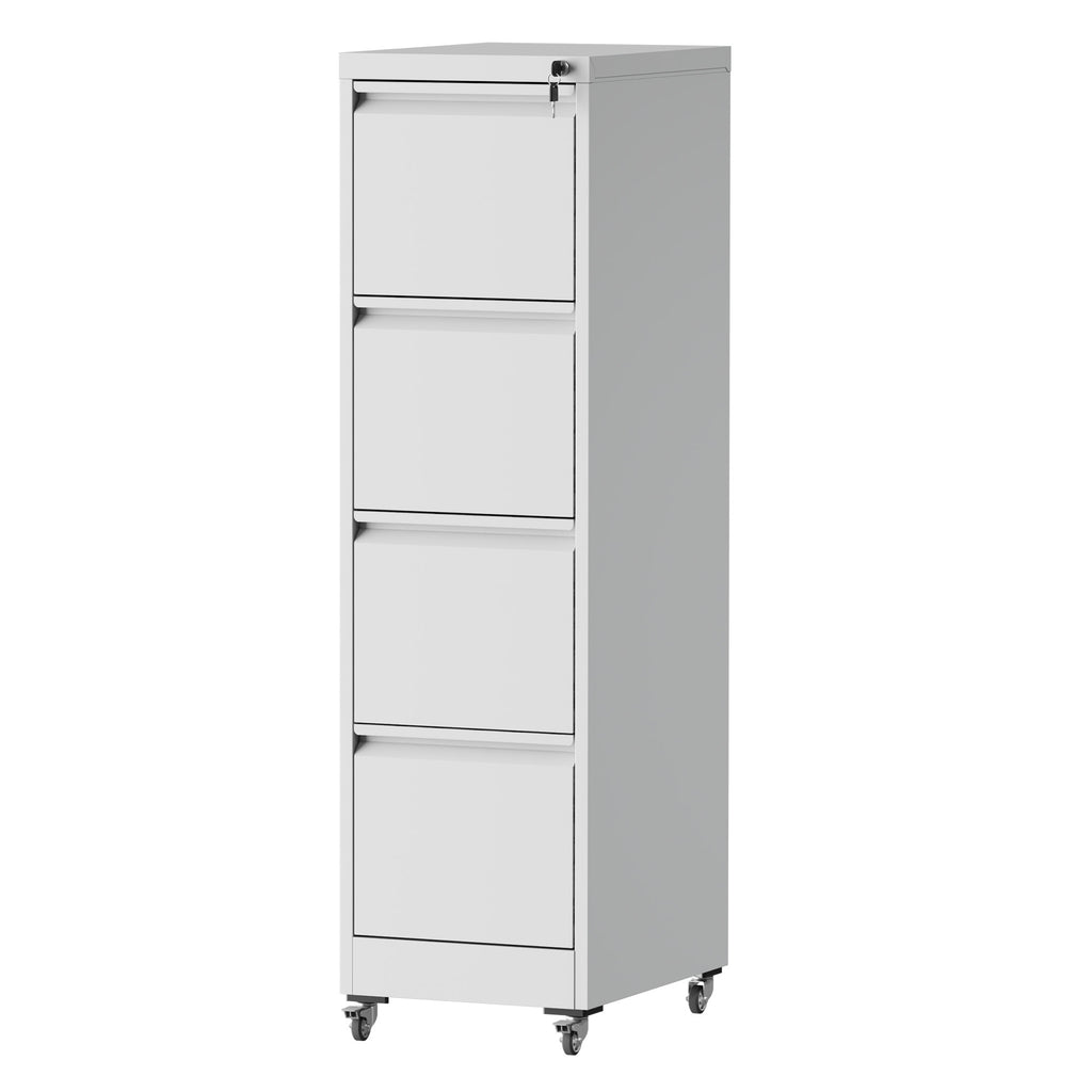 4 Drawer Metal Locking Vertical File Cabinet with Wheels - Heavy-Duty Lockable Storage for Home & Office, Black and White, 17