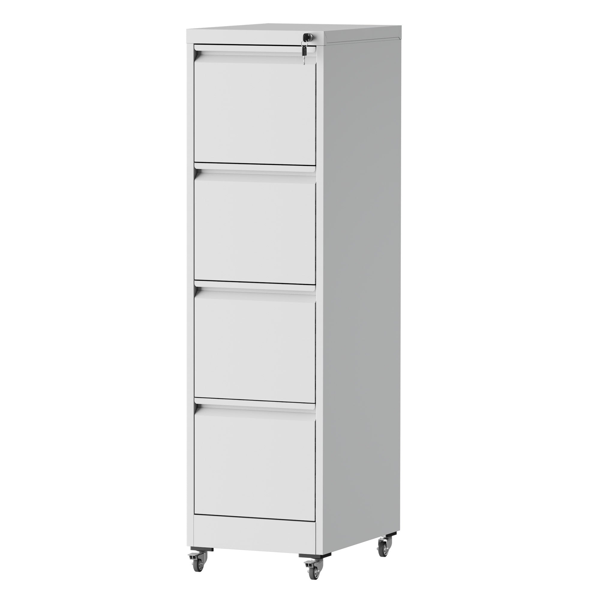 4 Drawer Metal Locking Vertical File Cabinet with Wheels - Heavy-Duty Lockable Storage for Home & Office, Black and White, 17