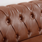 Classic Chesterfield Three Seater Sofa Brown PU Leather with Rolled Arms and Birch Legs 84.65 Inches - Grand Goldman Shop