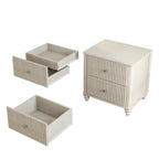 Fluted Nightstand, 21.65' Wide Side Table with 3 Drawers, Mid Century Modern Wood NightStand with Metal Handle, Wooden Bedside End Table for Bedroom, Living Room, Closet, Beige - Grand Goldman Shop