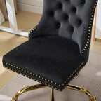 A&A Furniture Office Chair,Modern Velvet Upholstered Tufted Button Home Office Chair with Golden Metal Base,Adjustable Desk C