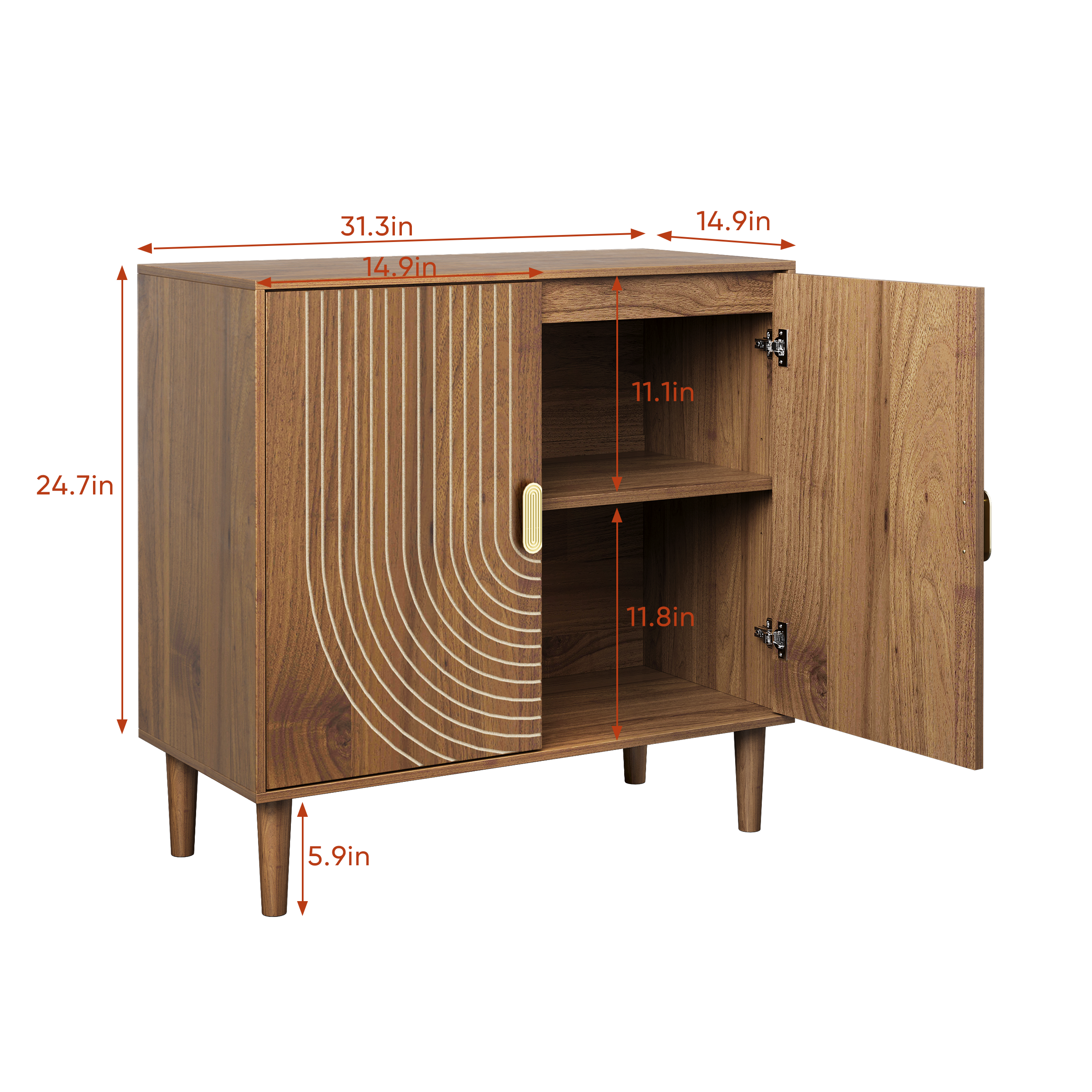 Walnut Wood Buffet Cabinet with Line Groove Design, Multifunctional Storage for Living Room, Entryway, Kitchen - Grand Goldman Shop