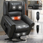 Power Lift Recliner Chair Heat Massage Dual Motor Infinite Position Up to 350 LBS, Faux Leather, Heavy Duty Motion Mechanism with USB Ports, Grey - Grand Goldman Shop