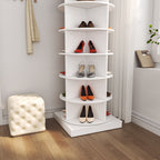 Modern 360 Rotating Shoe Cabinet with 6 Layers in White Particle Board and MDF - Grand Goldman Shop