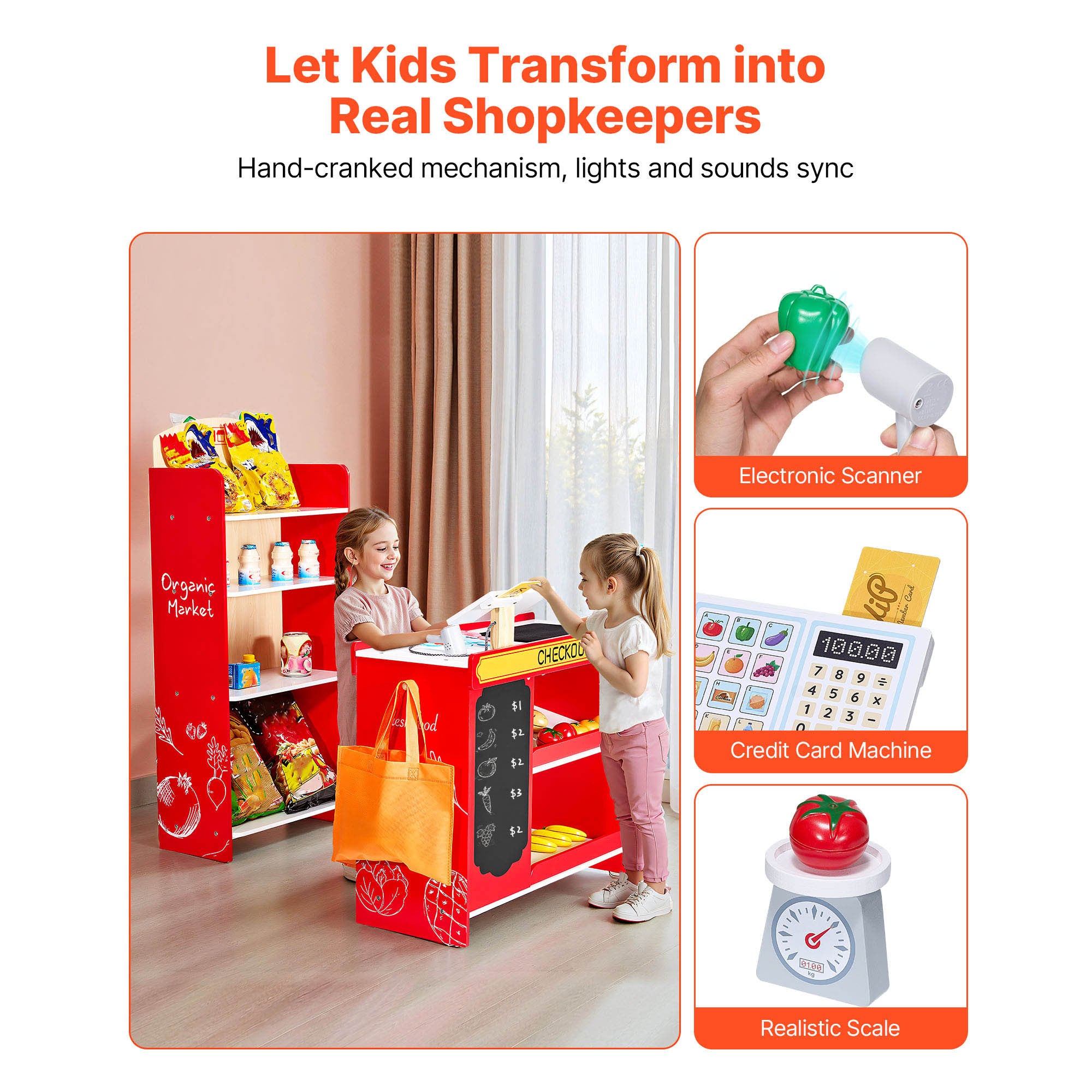 Kids Grocery Store Playset Supermarket Play Toy Set with Cash Register | Premium Home Decor - Grand Goldman