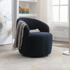 Teddy Fabric Swivel Accent Armchair Barrel Chair With Black Powder Coating Metal Ring,Dark Blue - Grand Goldman Shop