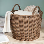Joseph Round Cone Woven Resin Wicker Basket with Handles - 16' x 16' x 10.5' - Chocolate Brown - For Clothes, Towels, Canvas, Toys, Magazine Storage and Home Decoration - Grand Goldman Shop