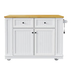 48 inch Kitchen Island with Drop Leaf,Power Outlet,Internal Storage Rack,Rolling Kitchen Storage Cart on 5 Wheels with 5 Open Side Racks for Kitchen,White (Old SKU N707P257057W)(Not Include Stools) - Grand Goldman Shop