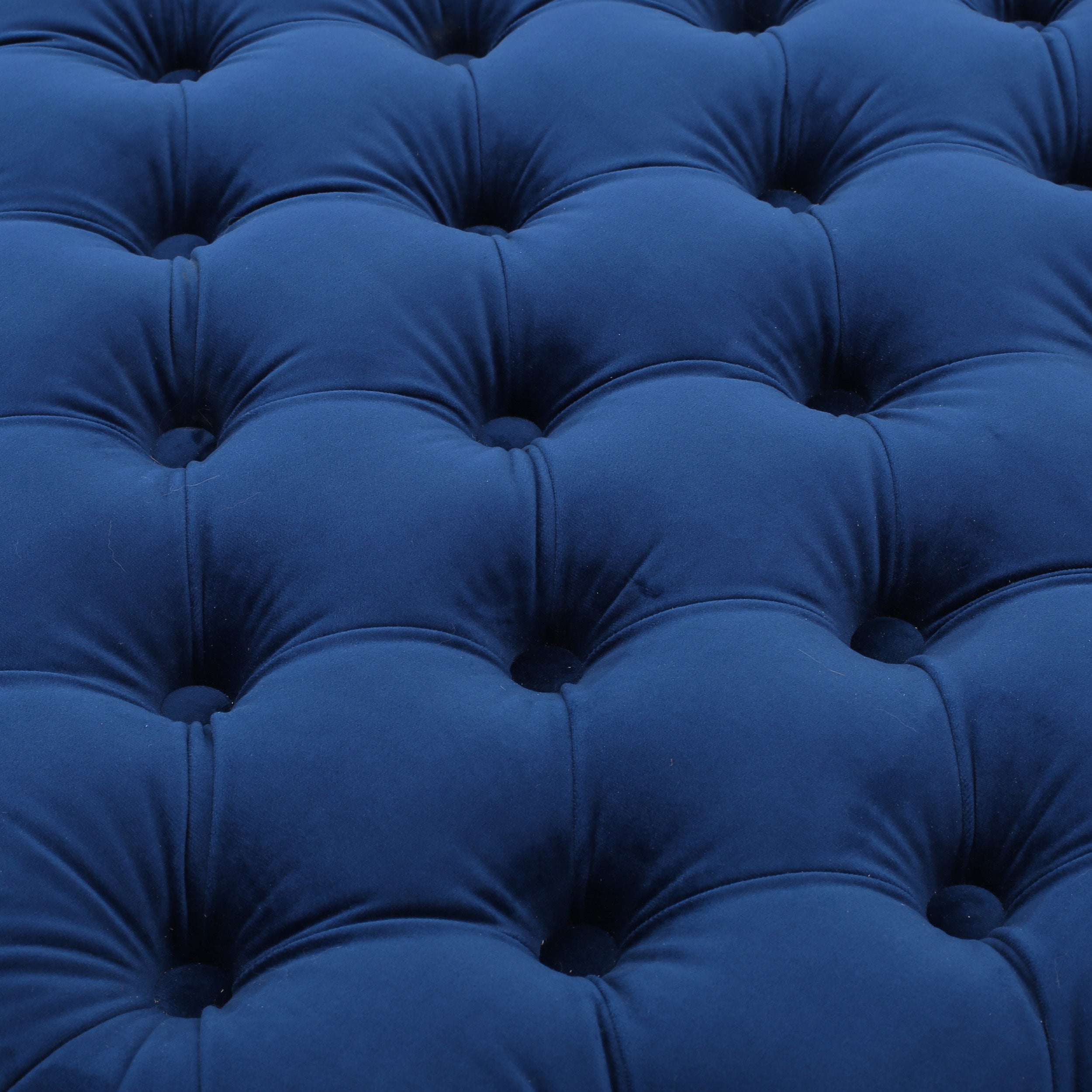 Modern Glam Ottoman with Velvet Upholstery and Button-Tufted Design in Navy Blue, 29 x 29 x 18.25 inches - Grand Goldman Shop