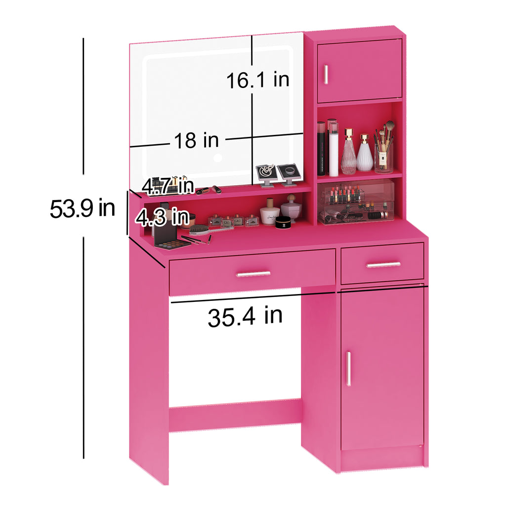 Vanity Desk with Mirror and LED Light Strip,Dressing Table with Large Drawer, 3 Level Storage Dresser & 3 Lighting Modes Adjustable Brightness, Suitable for Bedroom(Rose Pink) - Grand Goldman Shop