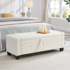 48' Ottoman Bench with Storage, Bench for Bedroom,Living Room,Hallway, Upholstered Tufted Faux Leather PU Ottoman Ivory White - Grand Goldman Shop