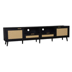 Modern Farmhouse Rattan TV Stand for TVs up to 85'', Black MDF and Solid Wood Media Console with Cable Management, 78.74'' L x 14.6'' W x 18.9'' H - Grand Goldman Shop