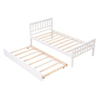 Twin Bed with Trundle, Platform Bed Frame with Headboard and Footboard, for Bedroom Small Living Space,No Box Spring Needed,White - Grand Goldman Shop