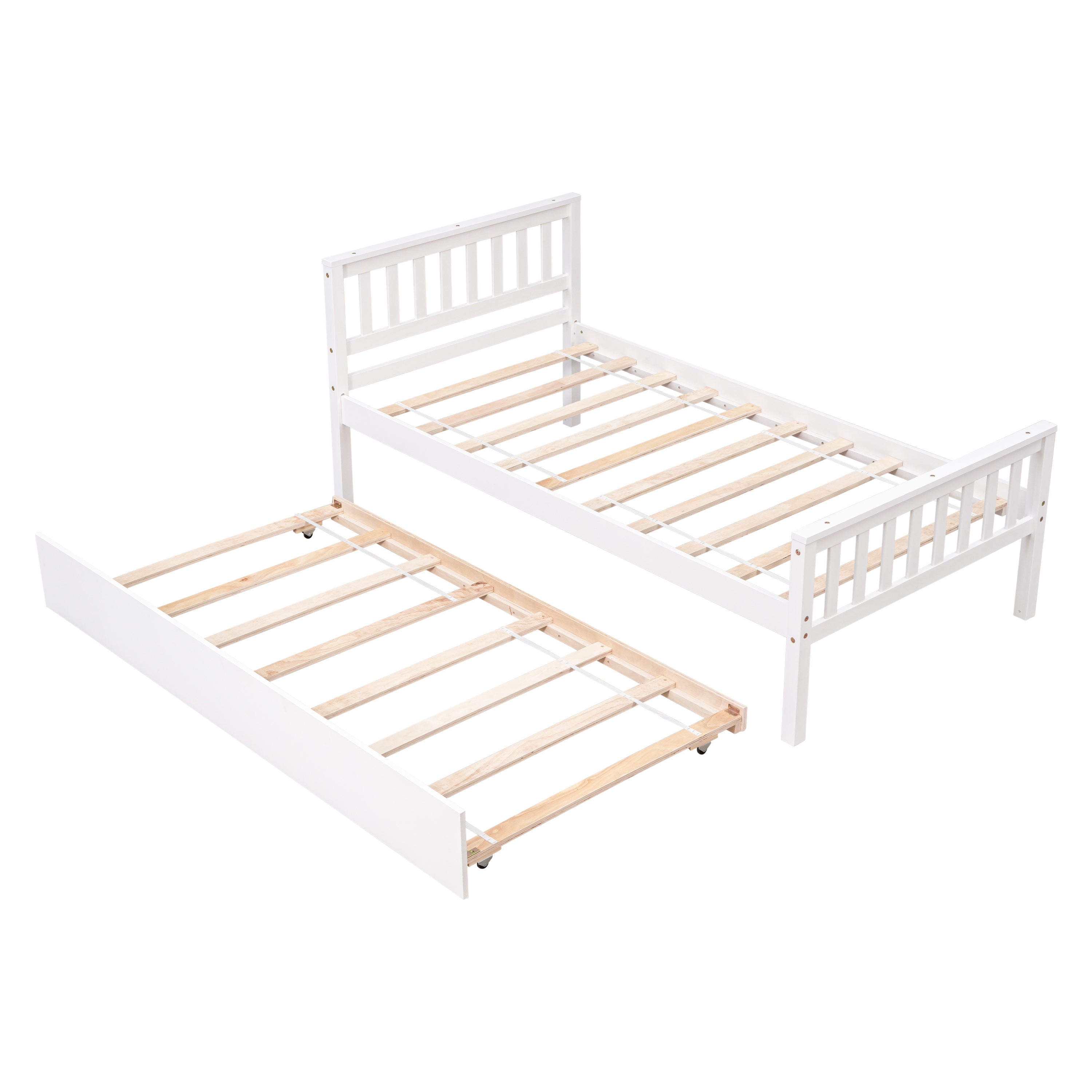 Twin Bed with Trundle, Platform Bed Frame with Headboard and Footboard, for Bedroom Small Living Space,No Box Spring Needed,White - Grand Goldman Shop